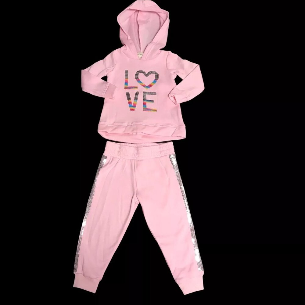 Btween Baby Girls Leggings Fleece Hoodie Outfit Set Sz 24 Months Pink/Silver‎